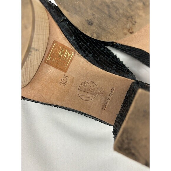 Coclico Richie Platform Sandals Black Snakeskin Snake 8 38.5 Block Heel - Picture 8 of 9